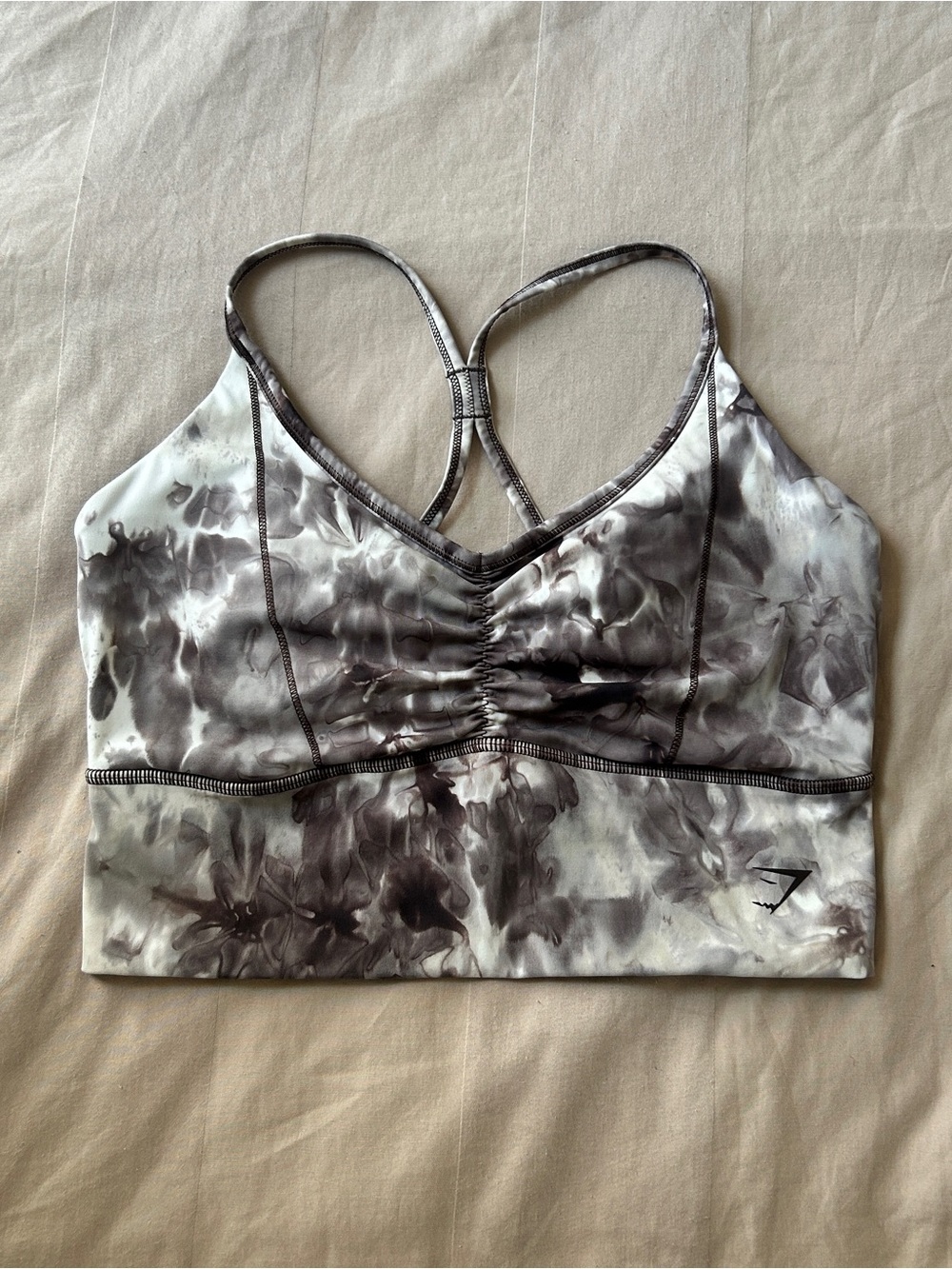 Gymshark Tie-Dye Gray Ruched Front Racerback Sports Bra